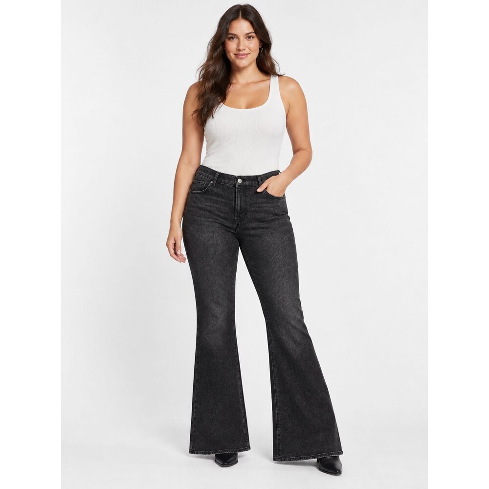 Express 70s Flare Jeans Women’s 14R Black Washed Denim Wide Leg 100% Cotton